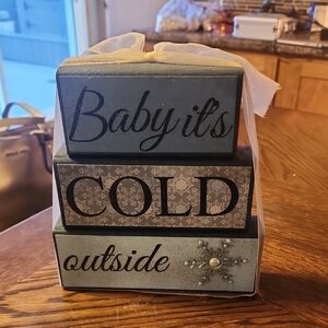 Holiday Decor Wooden Block Set - Blue and Gray